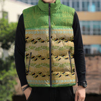 Hawaii Humuhumu Fish Maile Pikake Lei Sleeveless Puffer Jacket Tribal Tapa Green Version
