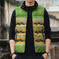 Hawaii Humuhumu Fish Maile Pikake Lei Sleeveless Puffer Jacket Tribal Tapa Green Version