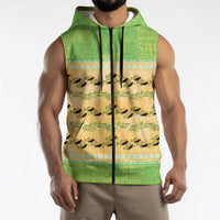 Hawaii Humuhumu Fish Maile Pikake Lei Sleeveless Zip Hoodie Tribal Tapa Green Version