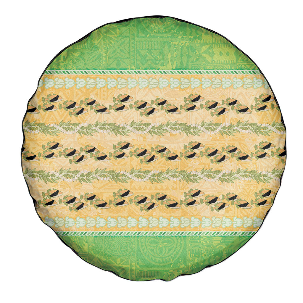 Hawaii Humuhumu Fish Maile Pikake Lei Spare Tire Cover Tribal Tapa Green Version