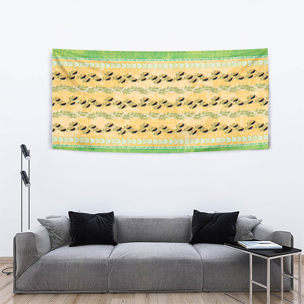 Hawaii Humuhumu Fish Maile Pikake Lei Tapestry Tribal Tapa Green Version