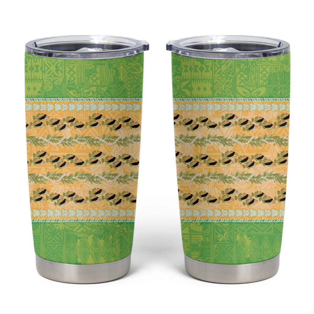 Hawaii Humuhumu Fish Maile Pikake Lei Tumbler Cup Tribal Tapa Green Version