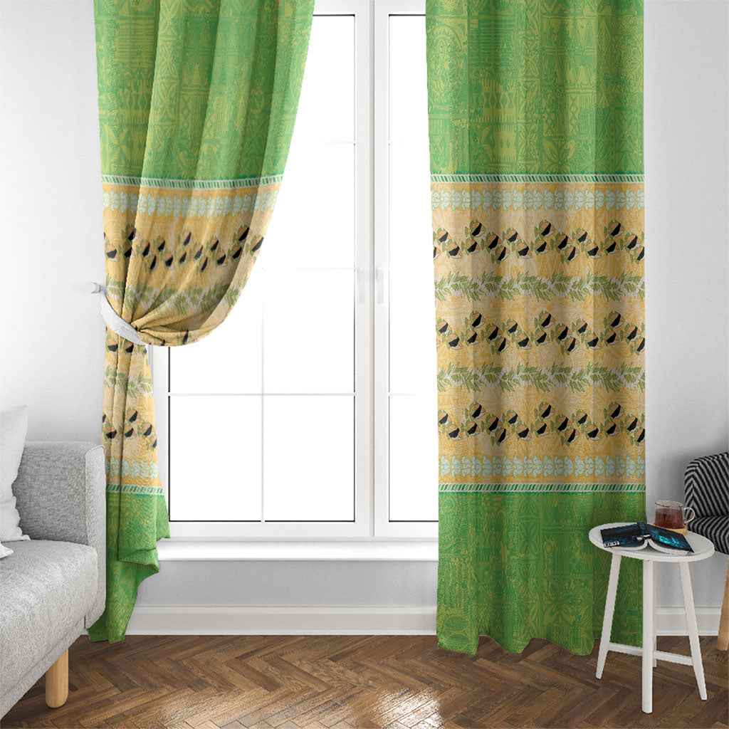 Hawaii Humuhumu Fish Maile Pikake Lei Window Curtain Tribal Tapa Green Version