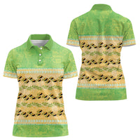 Hawaii Humuhumu Fish Maile Pikake Lei Women Polo Shirt Tribal Tapa Green Version