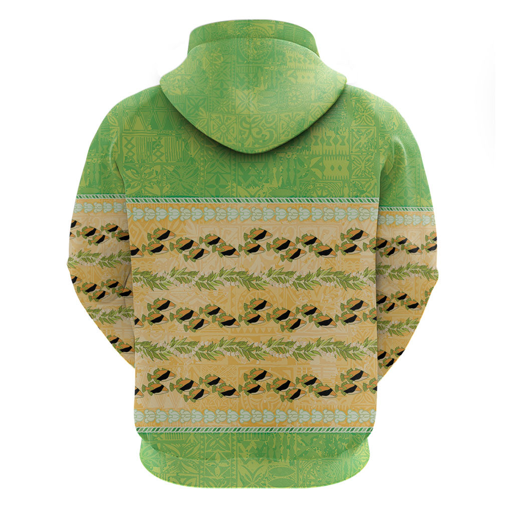 Hawaii Humuhumu Fish Maile Pikake Lei Zip Hoodie Tribal Tapa Green Version