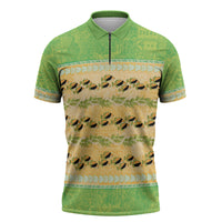 Hawaii Humuhumu Fish Maile Pikake Lei Zipper Polo Shirt Tribal Tapa Green Version