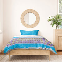 Hawaii Humuhumu Fish Maile Pikake Lei Bedding Set Tribal Tapa Blue Version