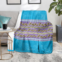 Hawaii Humuhumu Fish Maile Pikake Lei Blanket Tribal Tapa Blue Version
