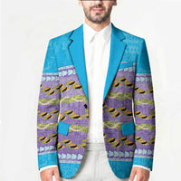 Hawaii Humuhumu Fish Maile Pikake Lei Blazer Tribal Tapa Blue Version
