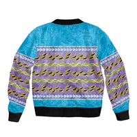 Hawaii Humuhumu Fish Maile Pikake Lei Bomber Jacket Tribal Tapa Blue Version