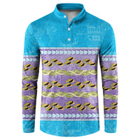 Hawaii Humuhumu Fish Maile Pikake Lei Button Sweatshirt Tribal Tapa Blue Version