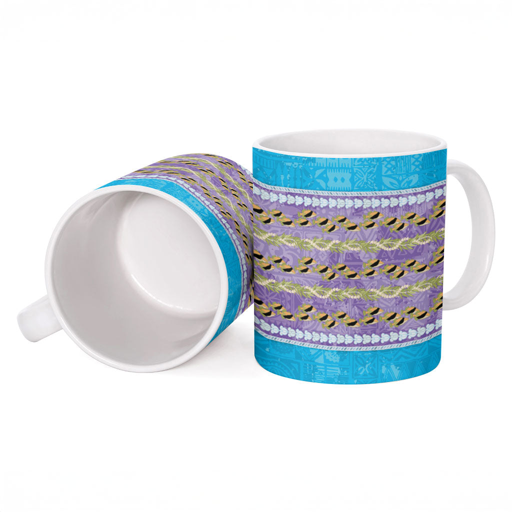 Hawaii Humuhumu Fish Maile Pikake Lei Ceramic Mug Tribal Tapa Blue Version