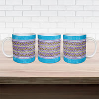 Hawaii Humuhumu Fish Maile Pikake Lei Ceramic Mug Tribal Tapa Blue Version