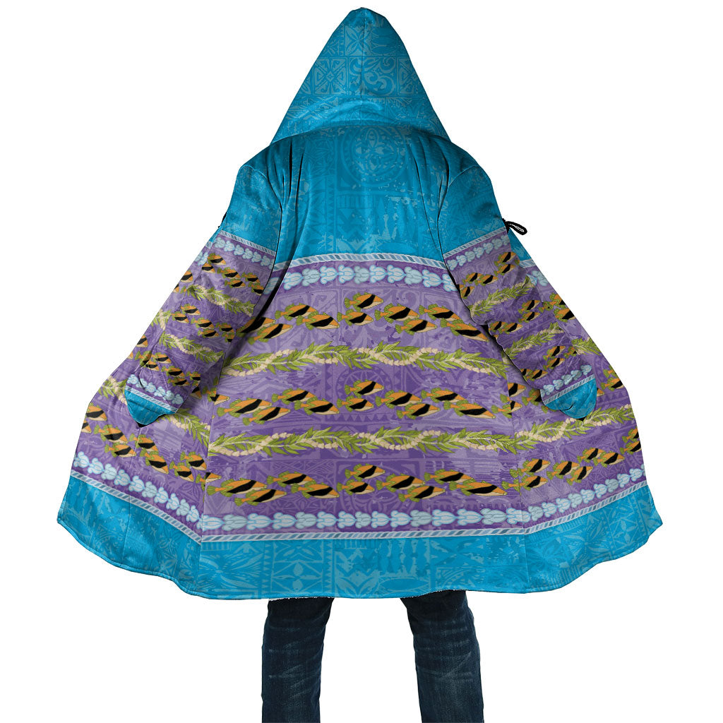 Hawaii Humuhumu Fish Maile Pikake Lei Cloak Tribal Tapa Blue Version LT05 Unisex Blue - Polynesian Pride