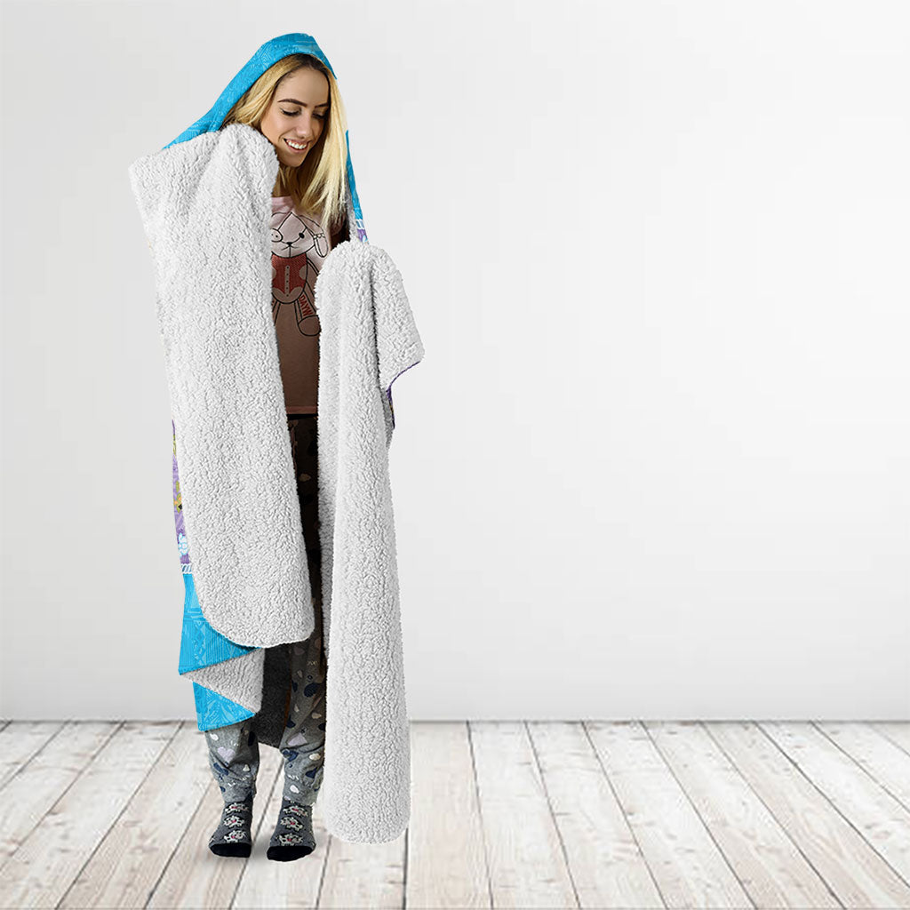 Hawaii Humuhumu Fish Maile Pikake Lei Hooded Blanket Tribal Tapa Blue Version