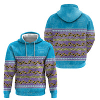 Hawaii Humuhumu Fish Maile Pikake Lei Hoodie Tribal Tapa Blue Version