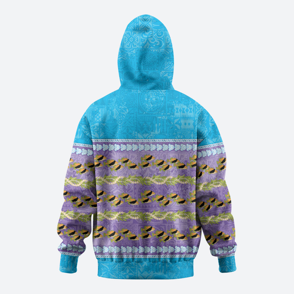 Hawaii Humuhumu Fish Maile Pikake Lei Hoodie Tribal Tapa Blue Version