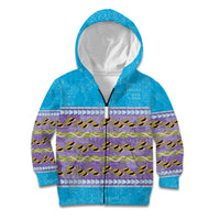 Hawaii Humuhumu Fish Maile Pikake Lei Kid Hoodie Tribal Tapa Blue Version