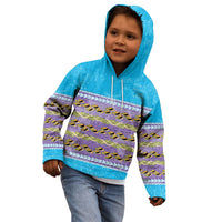 Hawaii Humuhumu Fish Maile Pikake Lei Kid Hoodie Tribal Tapa Blue Version