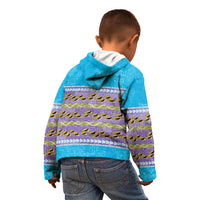 Hawaii Humuhumu Fish Maile Pikake Lei Kid Hoodie Tribal Tapa Blue Version