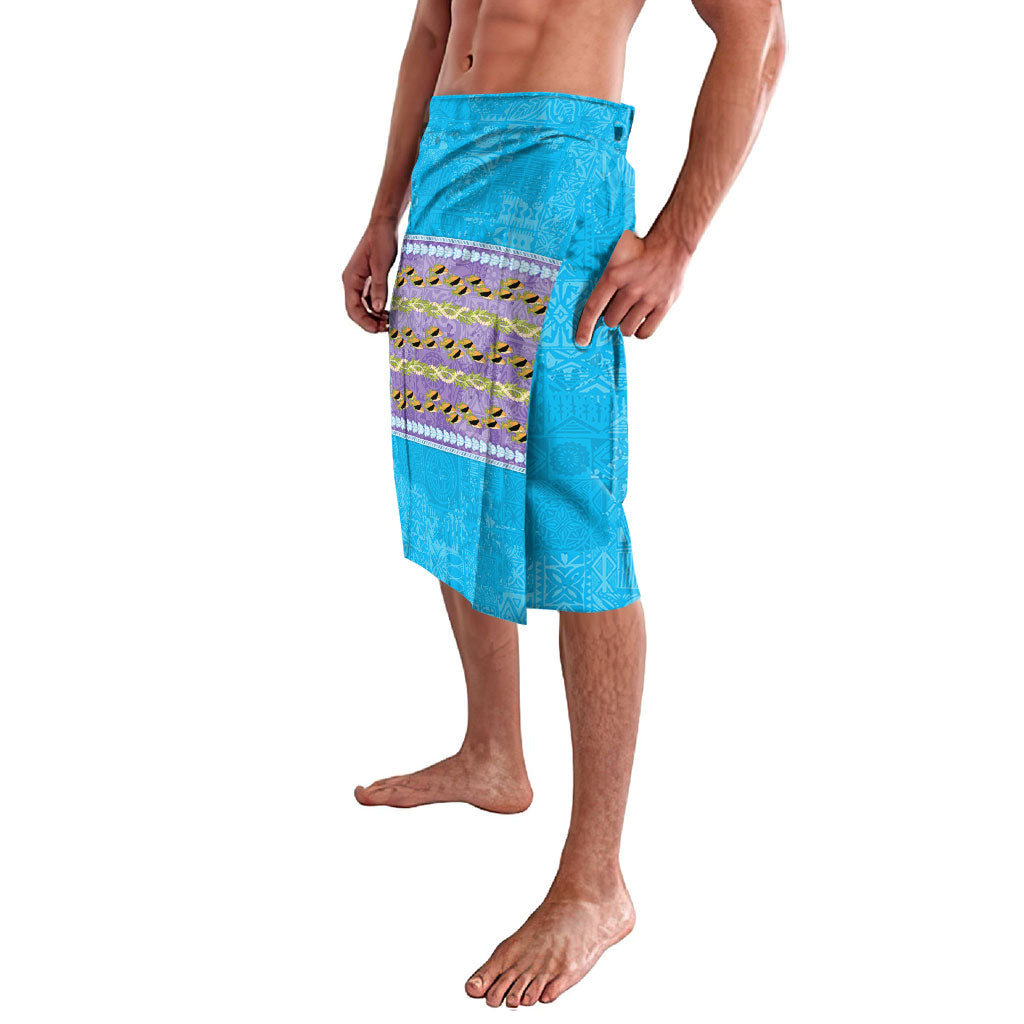 Hawaii Humuhumu Fish Maile Pikake Lei Lavalava Tribal Tapa Blue Version
