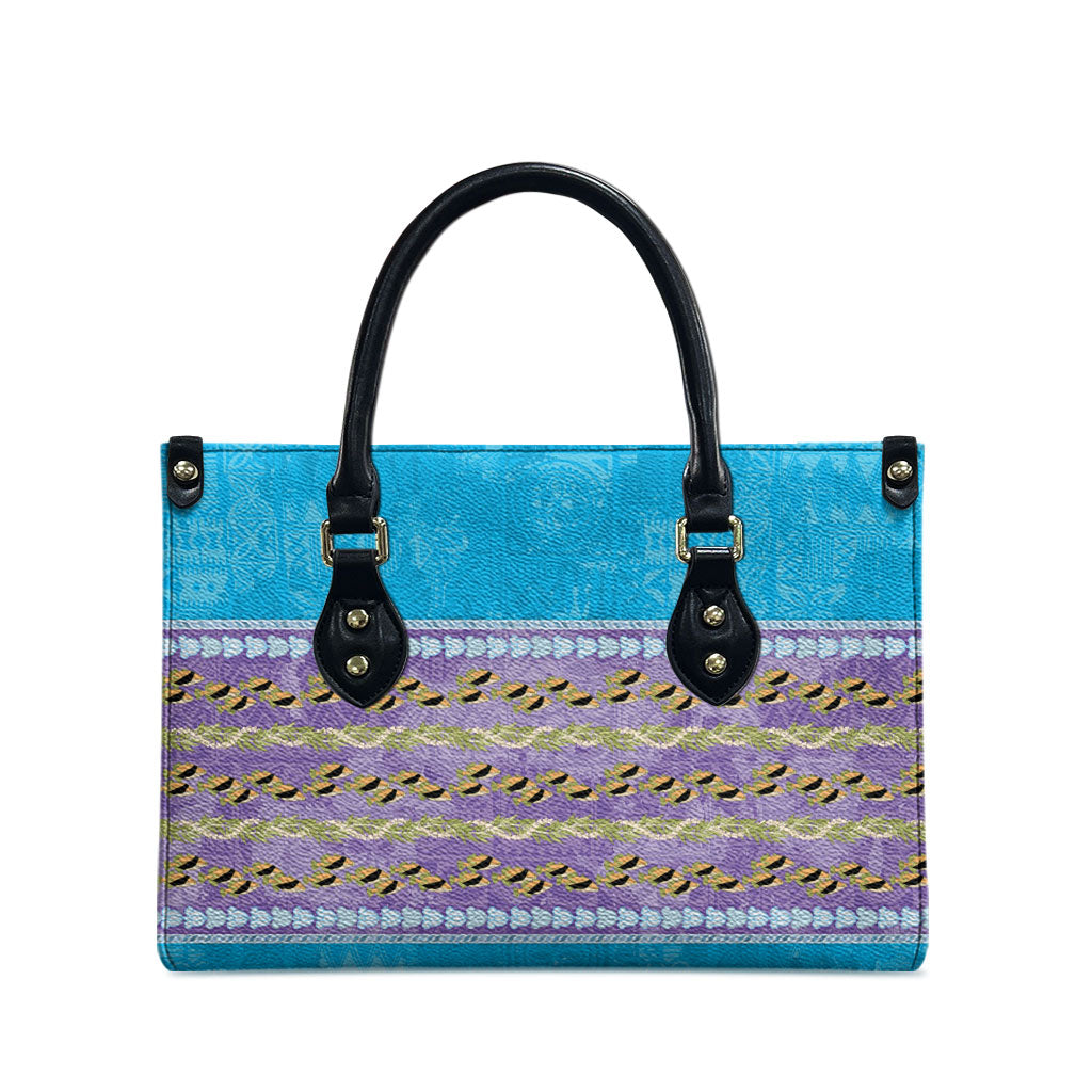 Hawaii Humuhumu Fish Maile Pikake Lei Leather Bag Tribal Tapa Blue Version