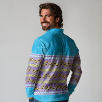 Hawaii Humuhumu Fish Maile Pikake Lei Long Sleeve Polo Shirt Tribal Tapa Blue Version