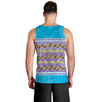 Hawaii Humuhumu Fish Maile Pikake Lei Men Tank Top Tribal Tapa Blue Version