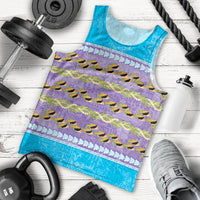 Hawaii Humuhumu Fish Maile Pikake Lei Men Tank Top Tribal Tapa Blue Version