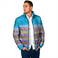 Hawaii Humuhumu Fish Maile Pikake Lei Padded Jacket Tribal Tapa Blue Version
