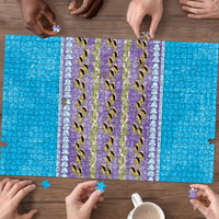 Hawaii Humuhumu Fish Maile Pikake Lei Puzzle Tribal Tapa Blue Version