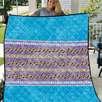Hawaii Humuhumu Fish Maile Pikake Lei Quilt Tribal Tapa Blue Version