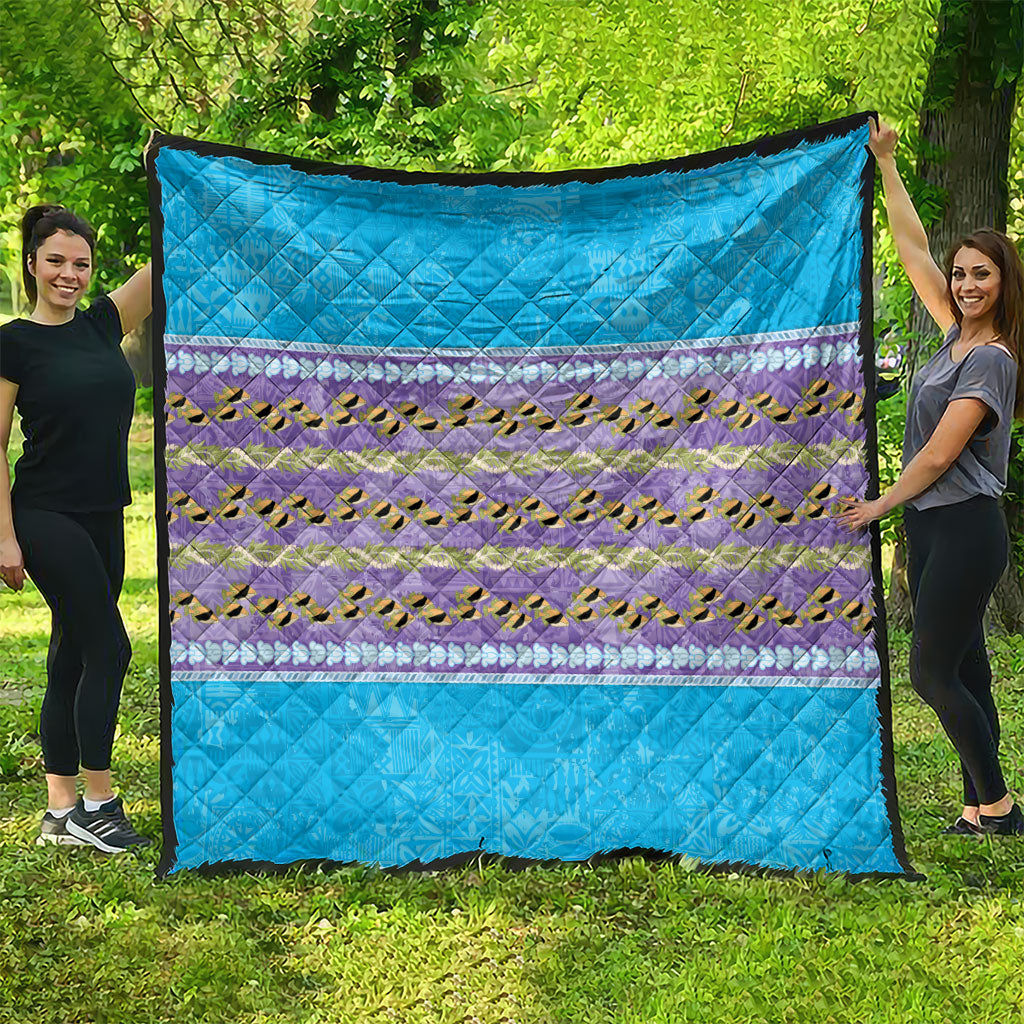 Hawaii Humuhumu Fish Maile Pikake Lei Quilt Tribal Tapa Blue Version