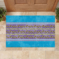 Hawaii Humuhumu Fish Maile Pikake Lei Rubber Doormat Tribal Tapa Blue Version