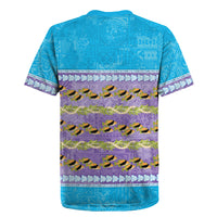 Hawaii Humuhumu Fish Maile Pikake Lei Rugby Jersey Tribal Tapa Blue Version