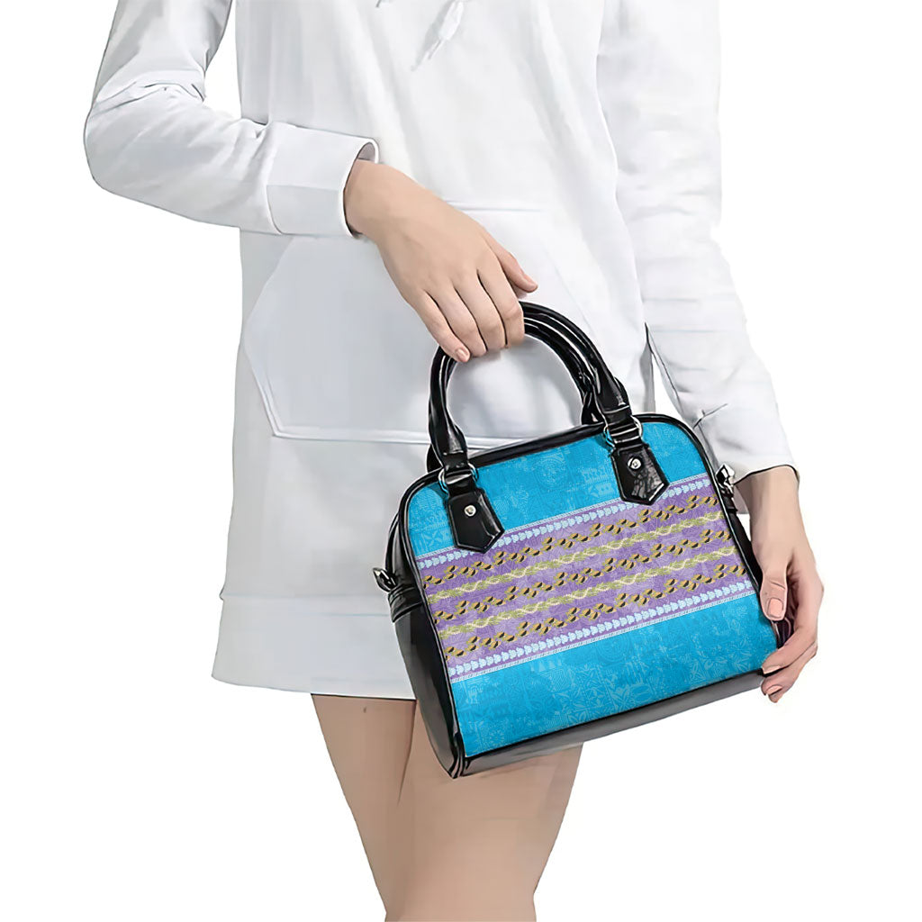 Hawaii Humuhumu Fish Maile Pikake Lei Shoulder Handbag Tribal Tapa Blue Version
