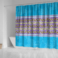 Hawaii Humuhumu Fish Maile Pikake Lei Shower Curtain Tribal Tapa Blue Version