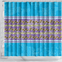 Hawaii Humuhumu Fish Maile Pikake Lei Shower Curtain Tribal Tapa Blue Version