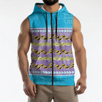 Hawaii Humuhumu Fish Maile Pikake Lei Sleeveless Zip Hoodie Tribal Tapa Blue Version