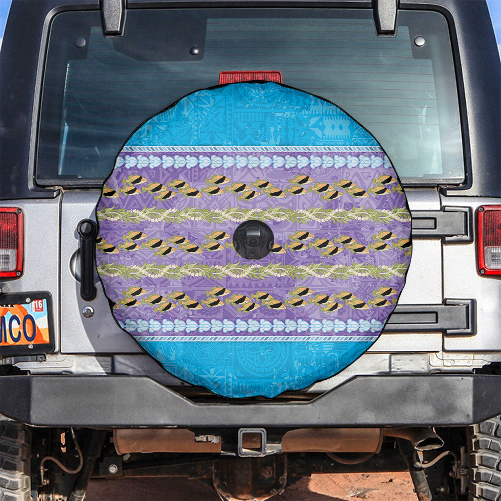 Hawaii Humuhumu Fish Maile Pikake Lei Spare Tire Cover Tribal Tapa Blue Version