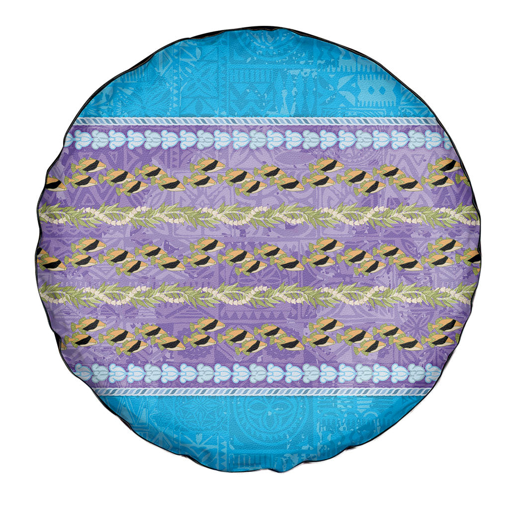 Hawaii Humuhumu Fish Maile Pikake Lei Spare Tire Cover Tribal Tapa Blue Version