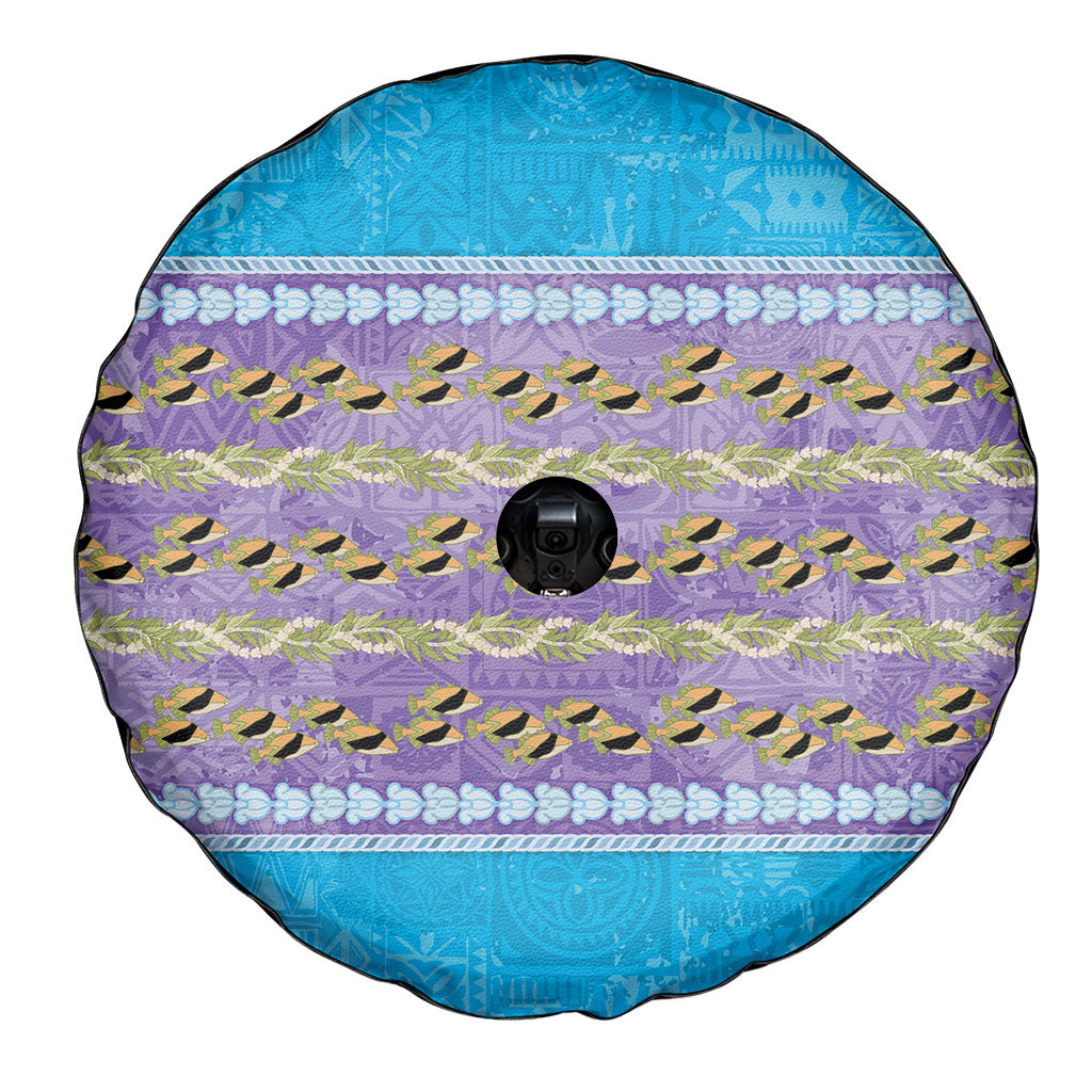 Hawaii Humuhumu Fish Maile Pikake Lei Spare Tire Cover Tribal Tapa Blue Version