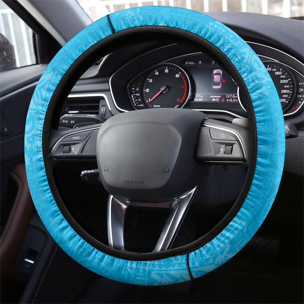 Hawaii Humuhumu Fish Maile Pikake Lei Steering Wheel Cover Tribal Tapa Blue Version