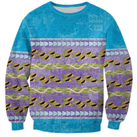 Hawaii Humuhumu Fish Maile Pikake Lei Sweatshirt Tribal Tapa Blue Version
