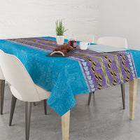 Hawaii Humuhumu Fish Maile Pikake Lei Tablecloth Tribal Tapa Blue Version