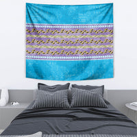 Hawaii Humuhumu Fish Maile Pikake Lei Tapestry Tribal Tapa Blue Version