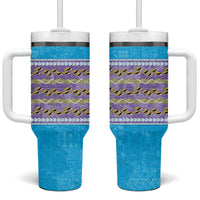 Hawaii Humuhumu Fish Maile Pikake Lei Tumbler With Handle Tribal Tapa Blue Version