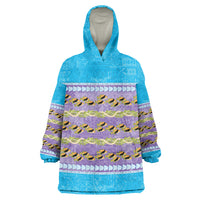 Hawaii Humuhumu Fish Maile Pikake Lei Wearable Blanket Hoodie Tribal Tapa Blue Version
