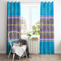Hawaii Humuhumu Fish Maile Pikake Lei Window Curtain Tribal Tapa Blue Version