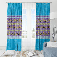 Hawaii Humuhumu Fish Maile Pikake Lei Window Curtain Tribal Tapa Blue Version